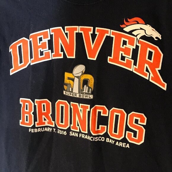 Majestic NFL Super Bowl Denver Broncos Blue Orange Small Short Sleeve T Shirt - Picture 4 of 7